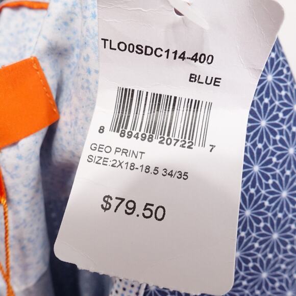 NEW! Tallia Shirt Mens 2XL Blue Geo Print Long Sleeve Button Up Performance - G3 - Picture 8 of 10